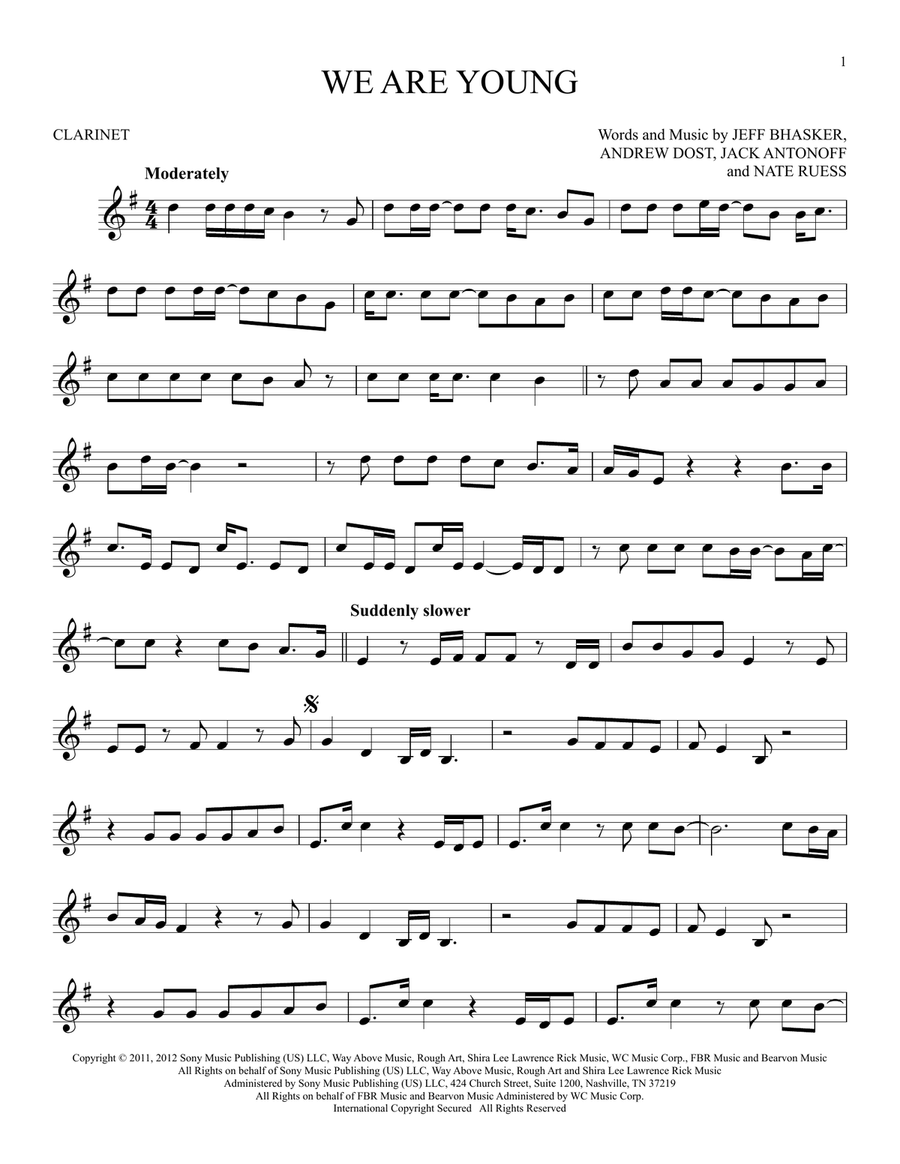 We Are Young We Are Young Clarinet Solo scores gallery preview page 1