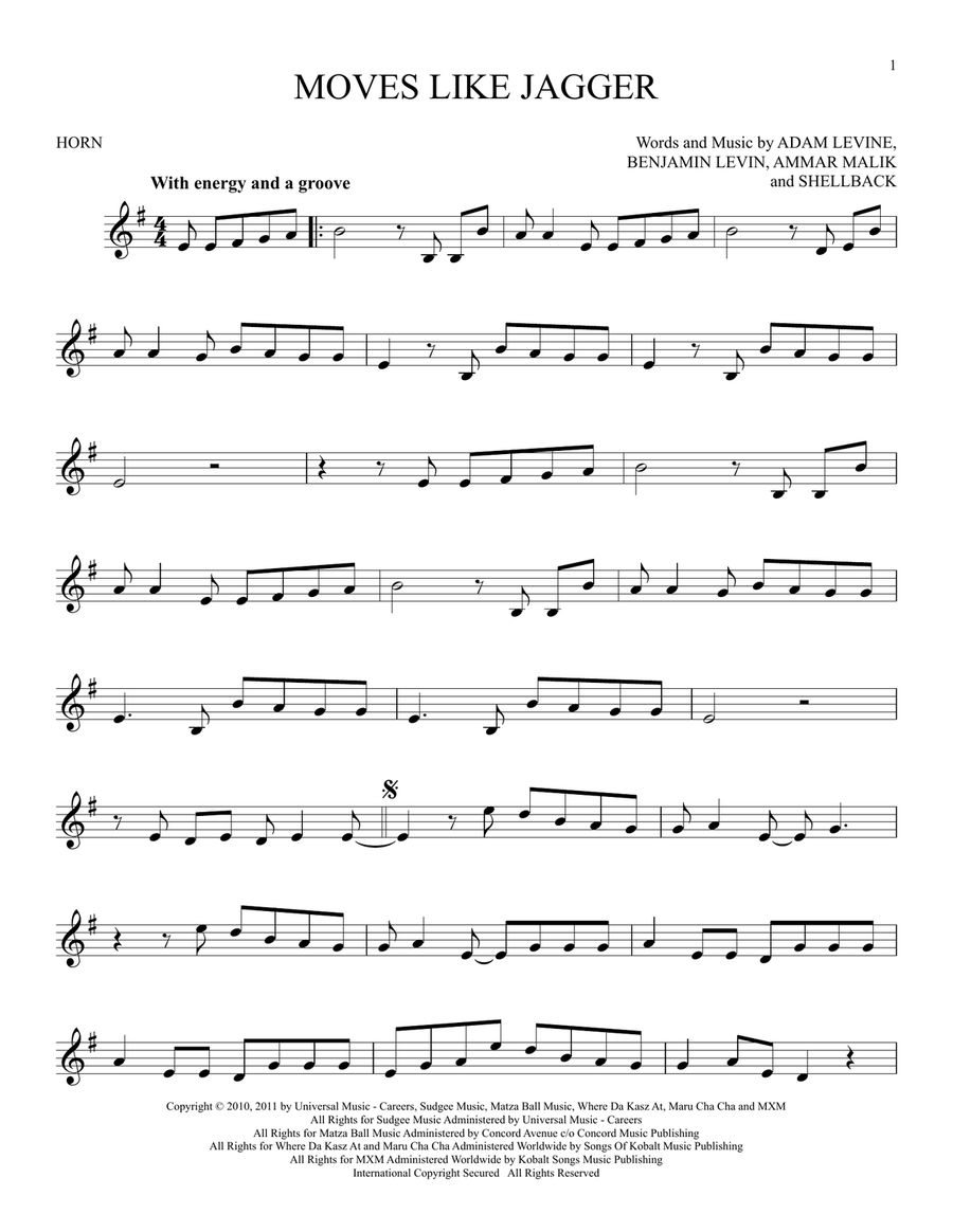 Moves Like Jagger Moves Like Jagger Horn Solo scores gallery preview page 1
