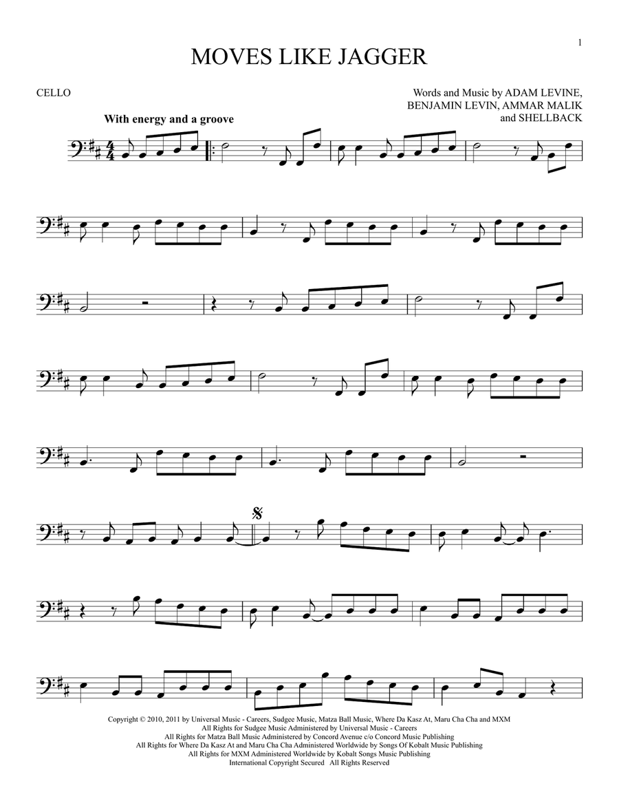 Moves Like Jagger Moves Like Jagger Cello Solo scores gallery preview page 1