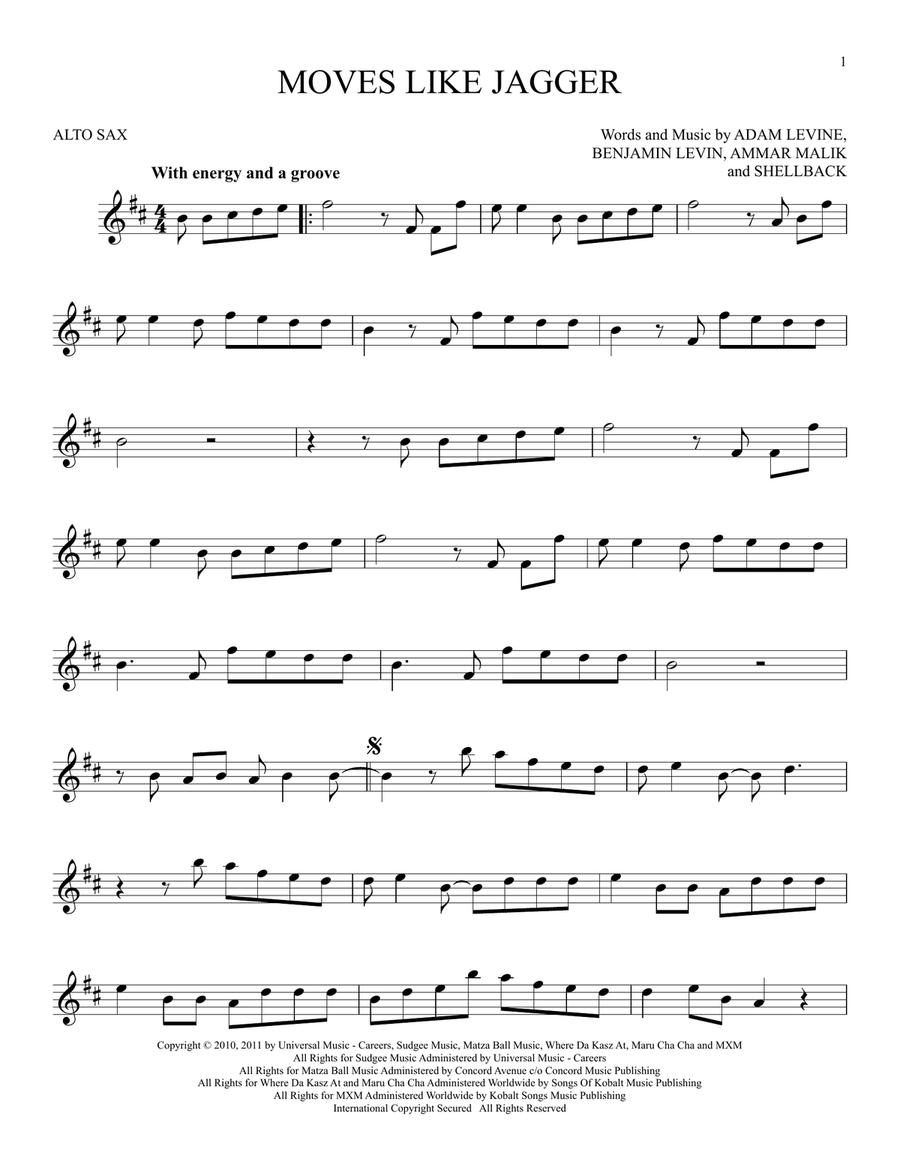 Moves Like Jagger Moves Like Jagger Alto Saxophone scores gallery preview page 1