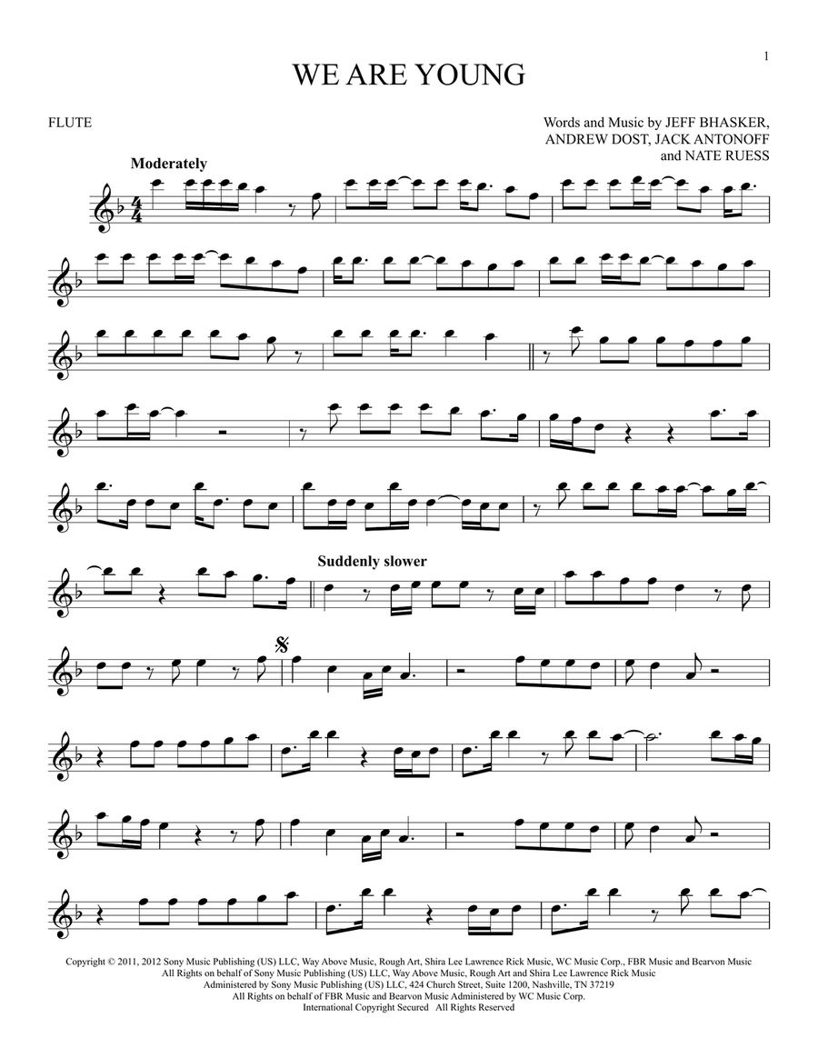 We Are Young Flute Solo scores gallery preview page 1