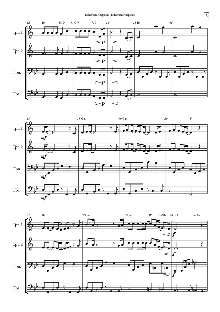 Bohemian Rhapsody Brass Quartet scores gallery preview page 2