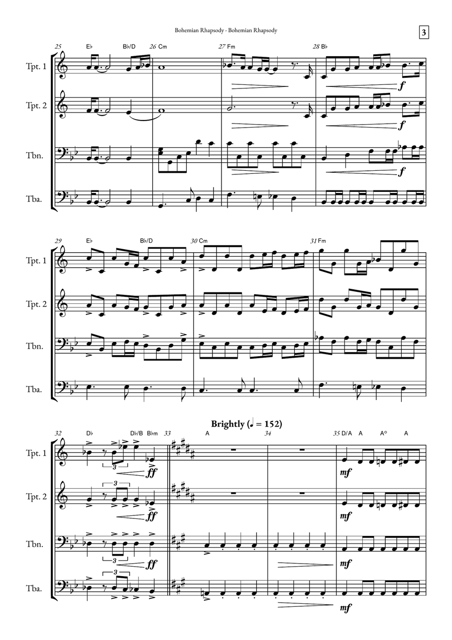 Bohemian Rhapsody Brass Quartet scores gallery preview page 3