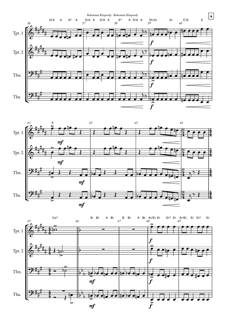 Bohemian Rhapsody Brass Quartet scores gallery preview page 4