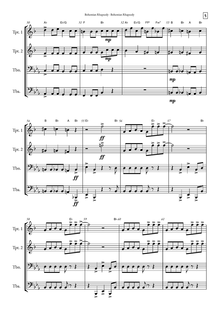 Bohemian Rhapsody Brass Quartet scores gallery preview page 5