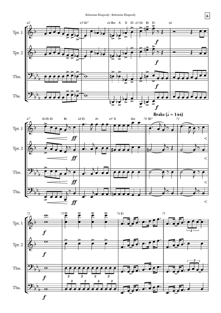 Bohemian Rhapsody Brass Quartet scores gallery preview page 6