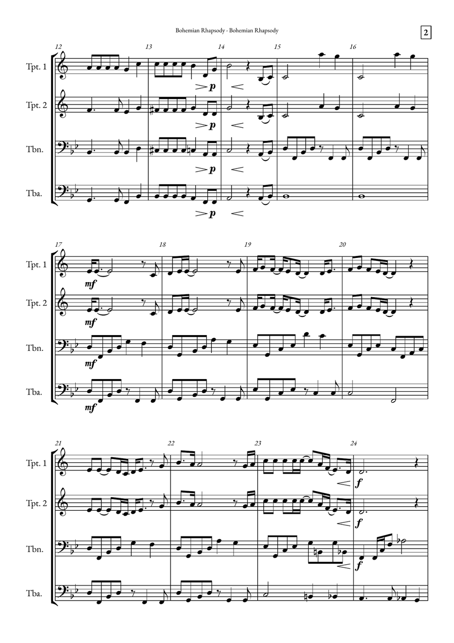 Bohemian Rhapsody Brass Quartet scores gallery preview page 2