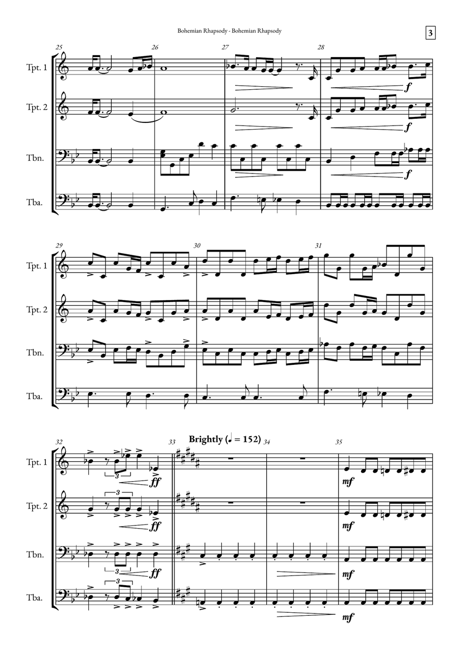 Bohemian Rhapsody Brass Quartet scores gallery preview page 3