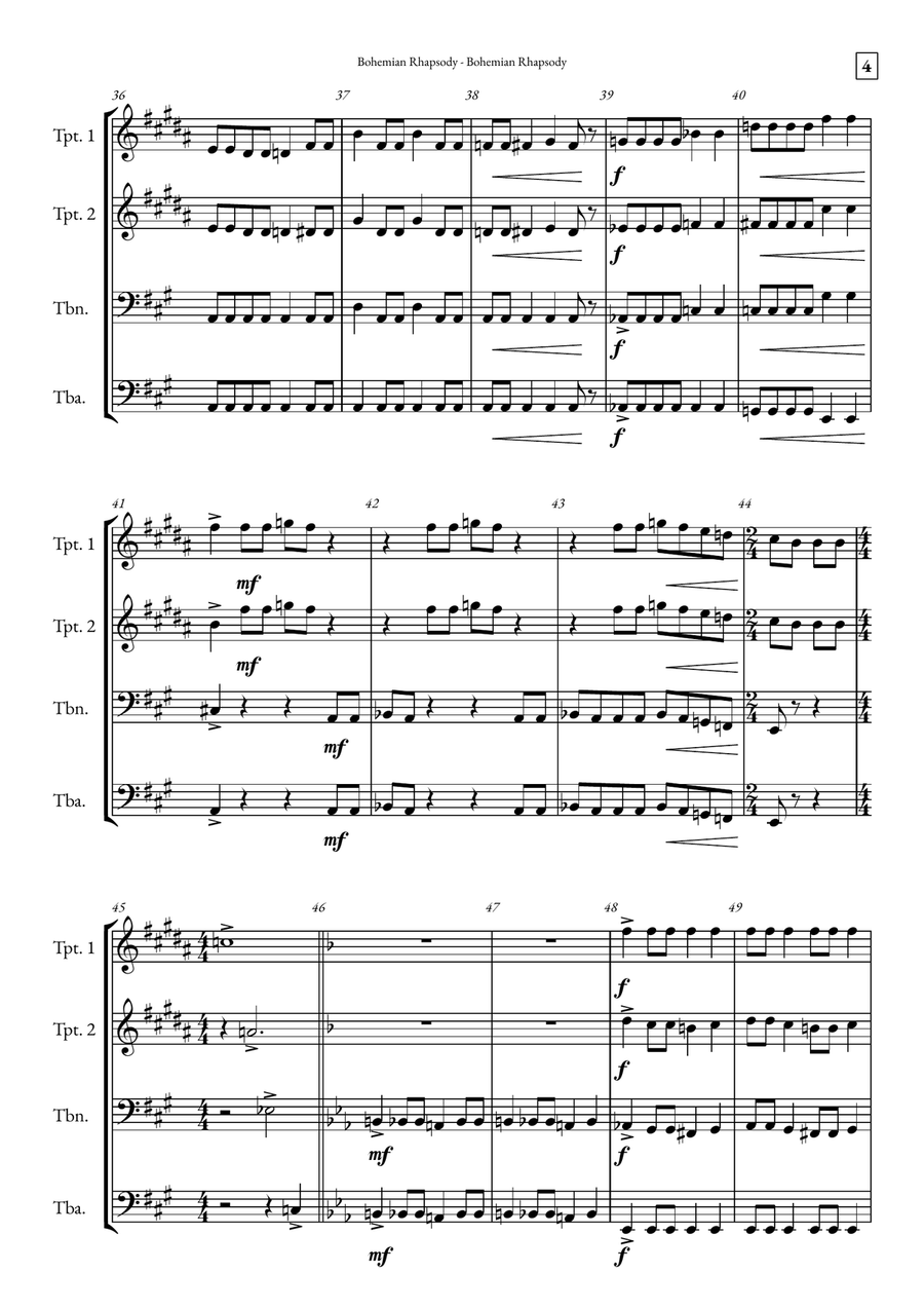 Bohemian Rhapsody Brass Quartet scores gallery preview page 4