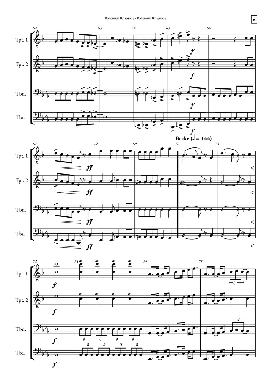 Bohemian Rhapsody Brass Quartet scores gallery preview page 6
