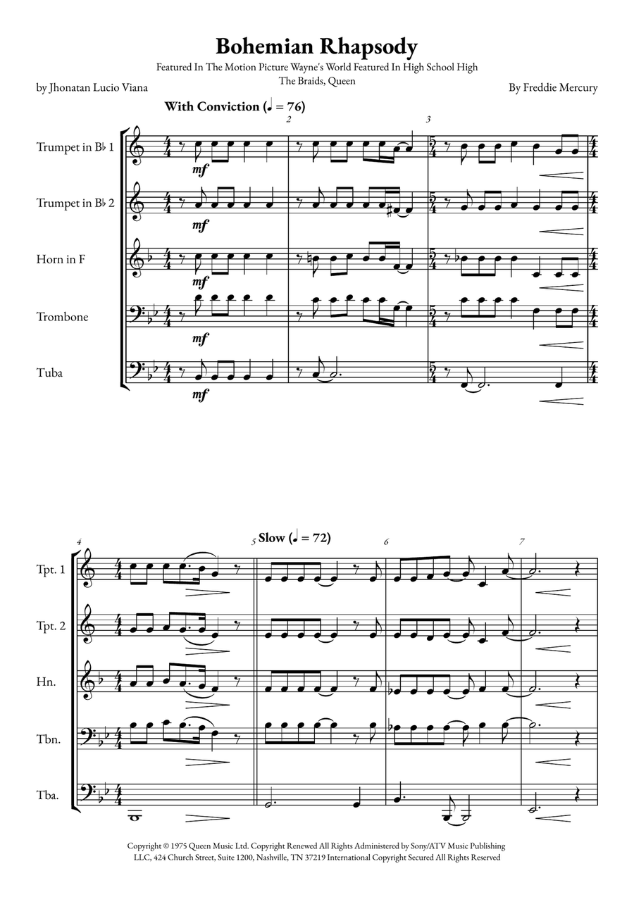 Bohemian Rhapsody Brass Quintet scores gallery preview page 1