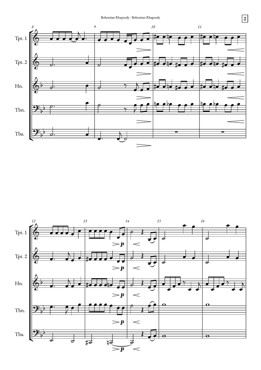 Bohemian Rhapsody Brass Quintet scores gallery preview page 2