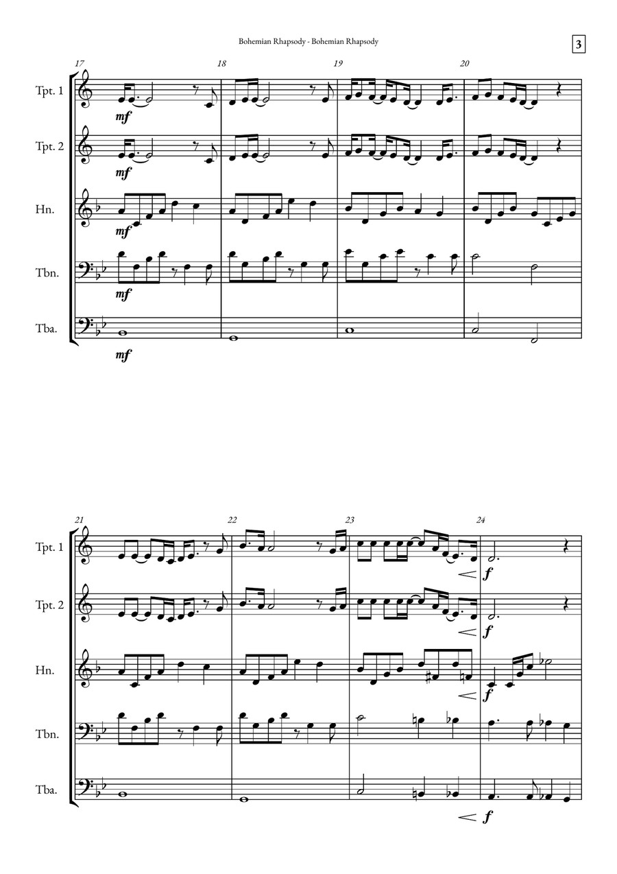 Bohemian Rhapsody Brass Quintet scores gallery preview page 3