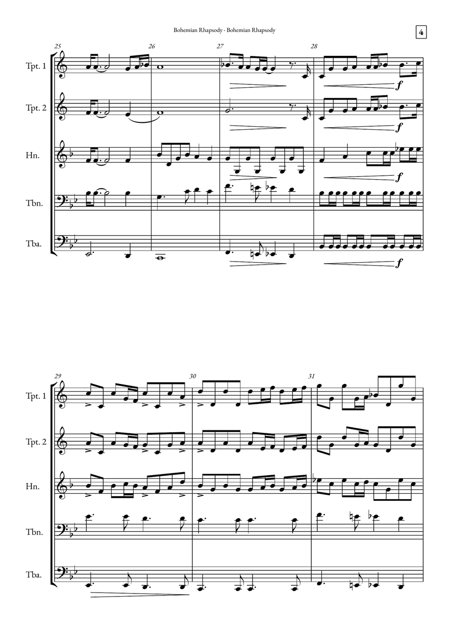 Bohemian Rhapsody Brass Quintet scores gallery preview page 4