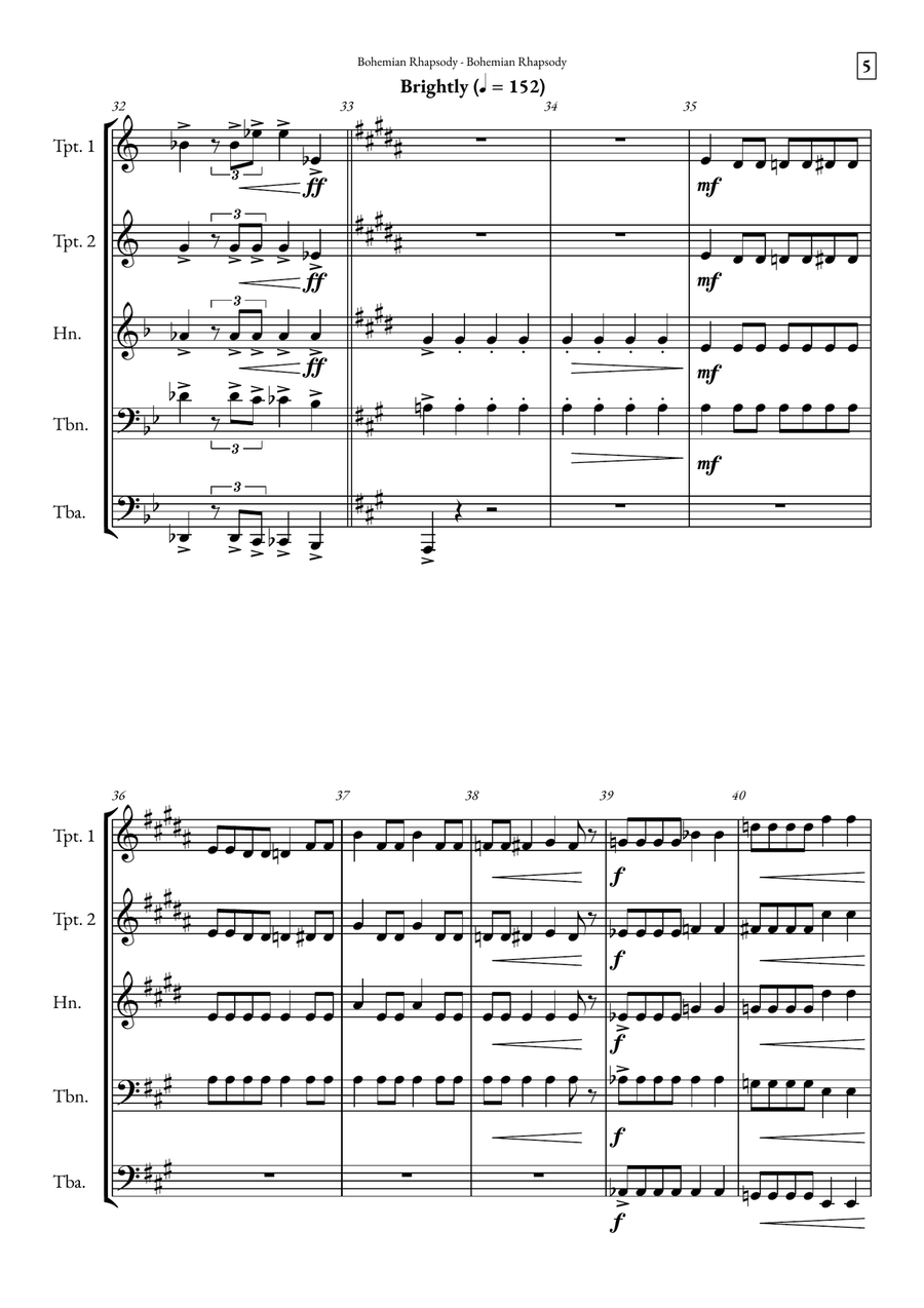 Bohemian Rhapsody Brass Quintet scores gallery preview page 5