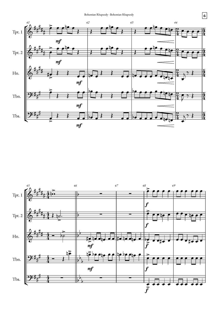 Bohemian Rhapsody Brass Quintet scores gallery preview page 6