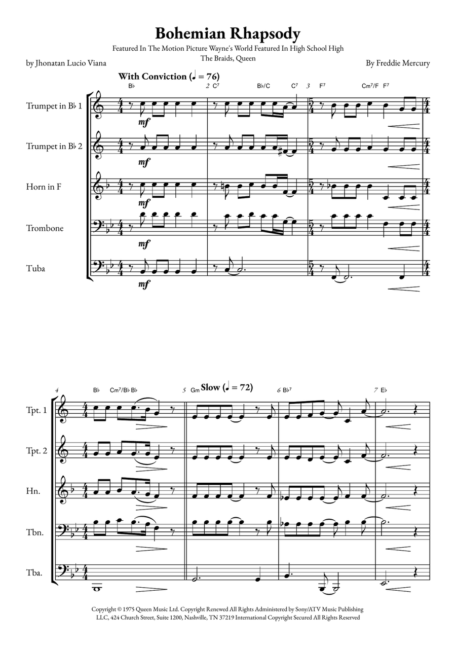 Bohemian Rhapsody Brass Quintet scores gallery preview page 1