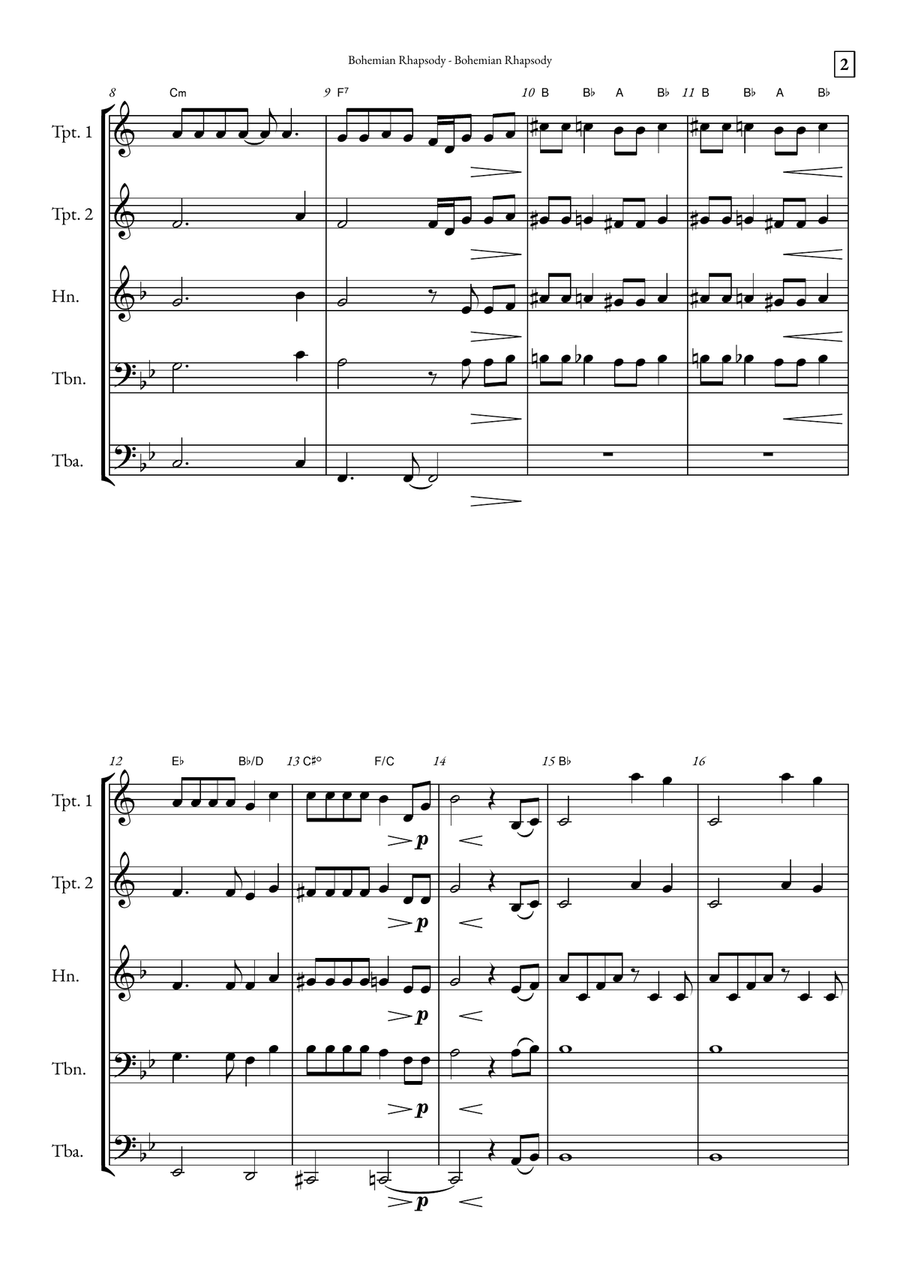 Bohemian Rhapsody Brass Quintet scores gallery preview page 2