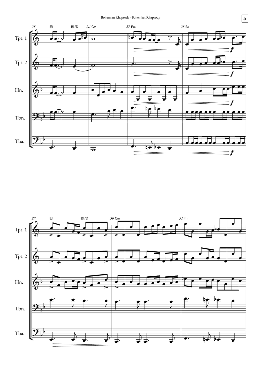 Bohemian Rhapsody Brass Quintet scores gallery preview page 4