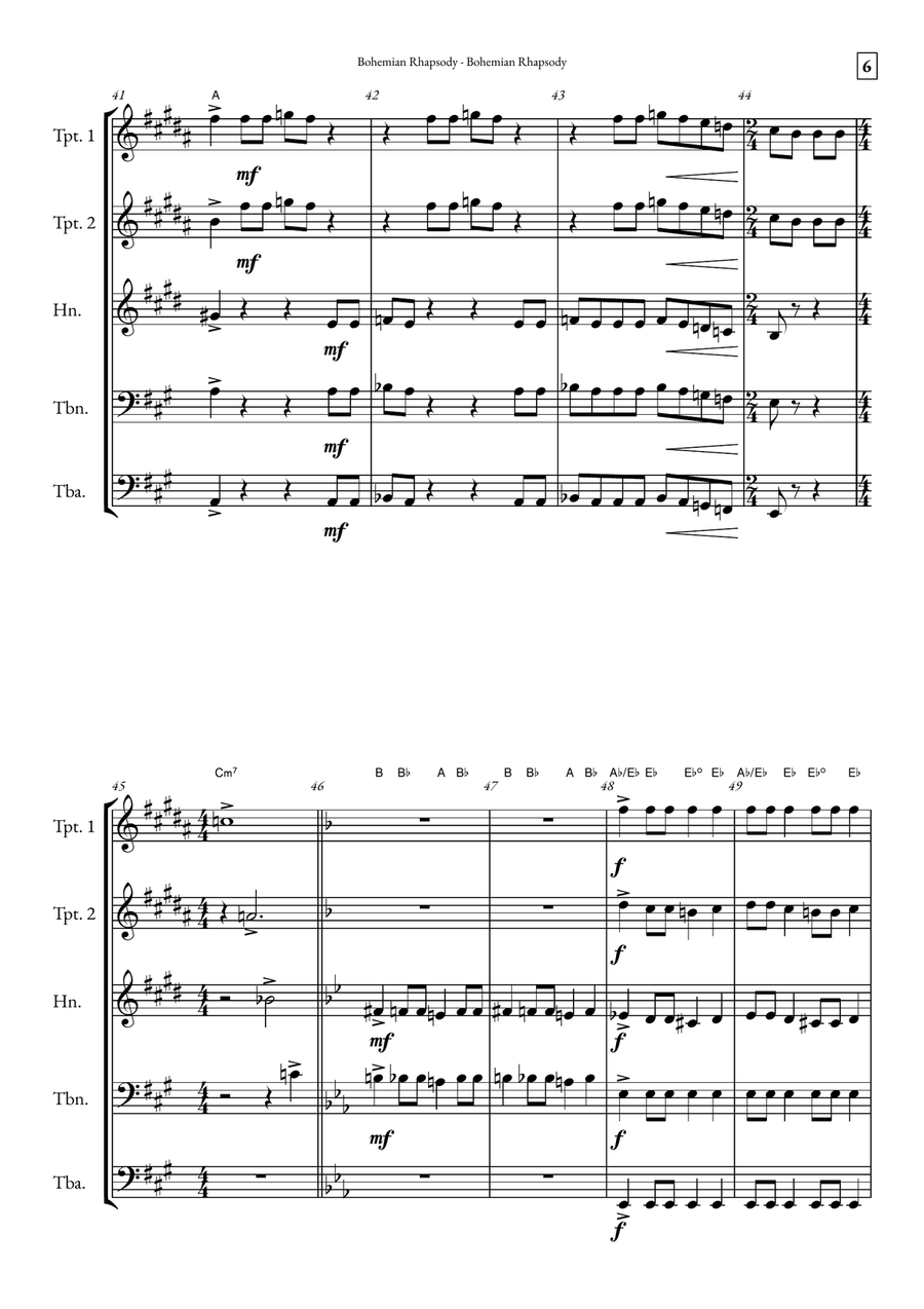 Bohemian Rhapsody Brass Quintet scores gallery preview page 6