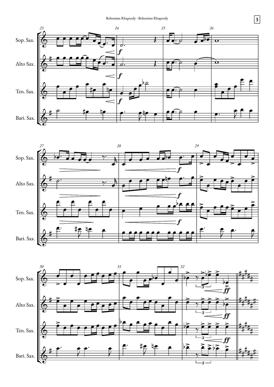 Bohemian Rhapsody Saxophone Quartet scores gallery preview page 3