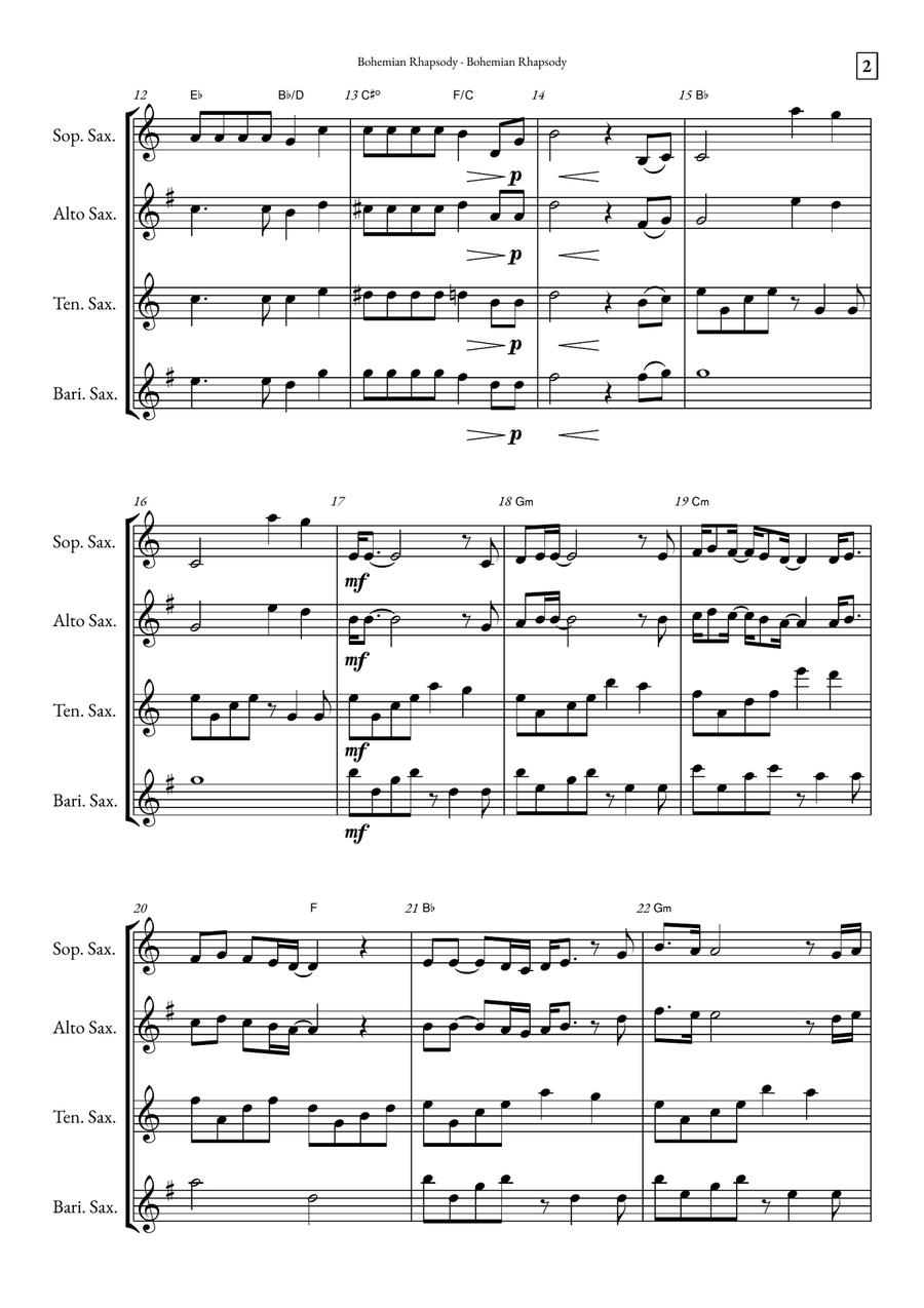 Bohemian Rhapsody Saxophone Quartet scores gallery preview page 2