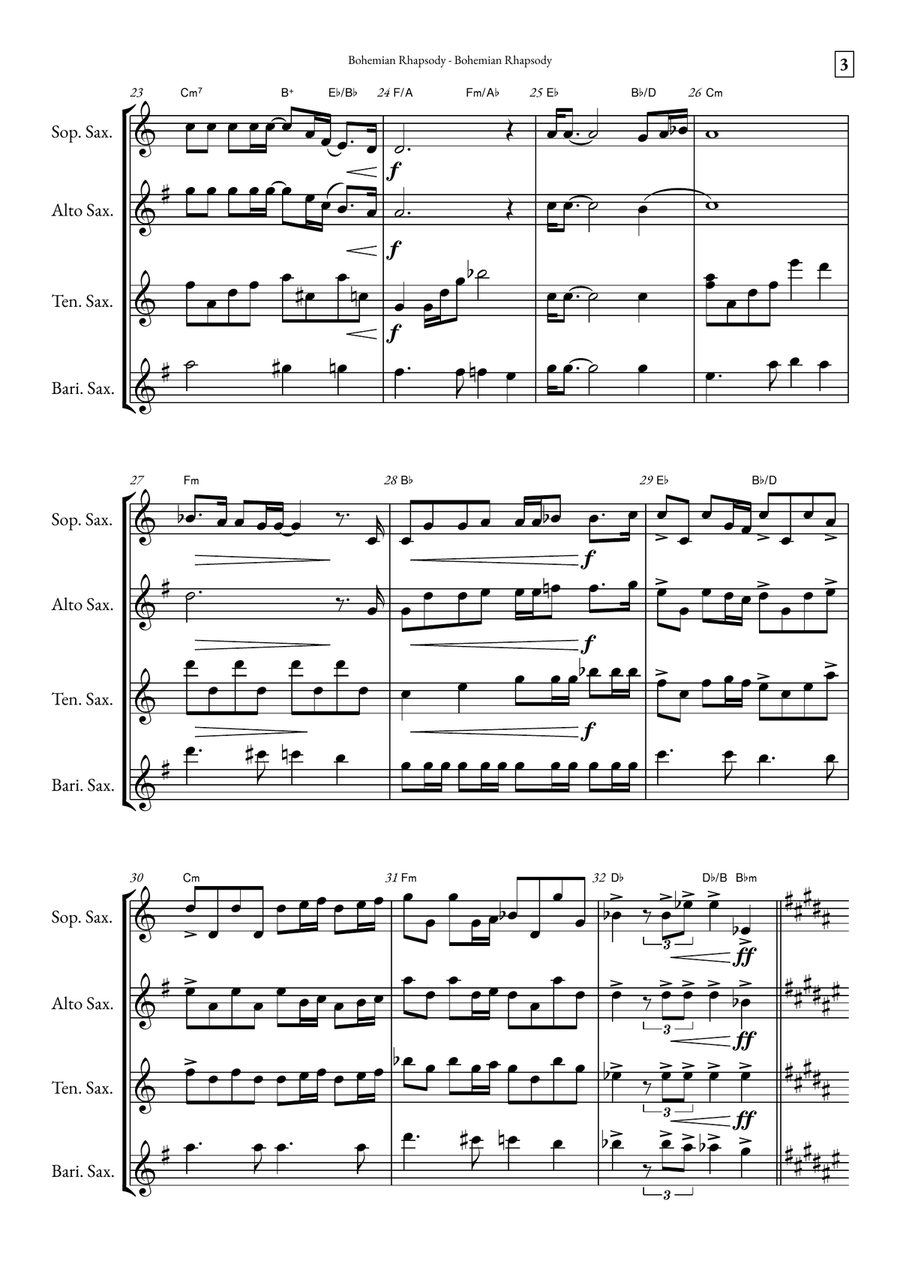 Bohemian Rhapsody Saxophone Quartet scores gallery preview page 3