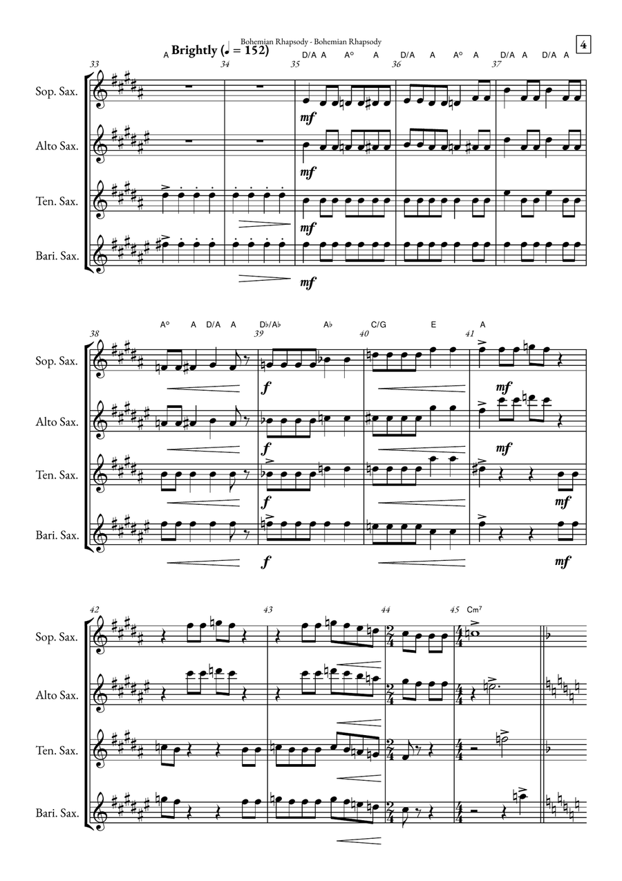 Bohemian Rhapsody Saxophone Quartet scores gallery preview page 4