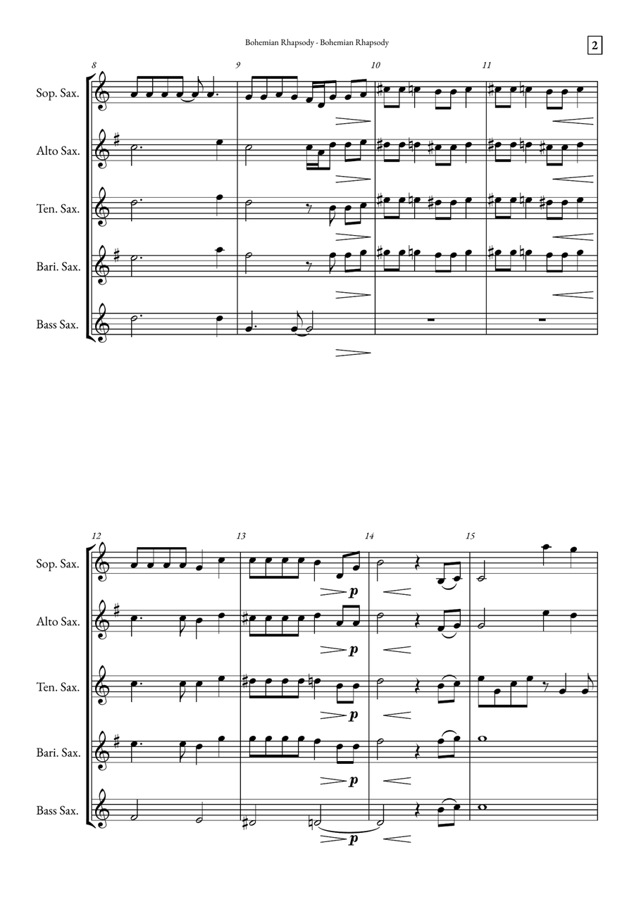 Bohemian Rhapsody Saxophone Quintet scores gallery preview page 2