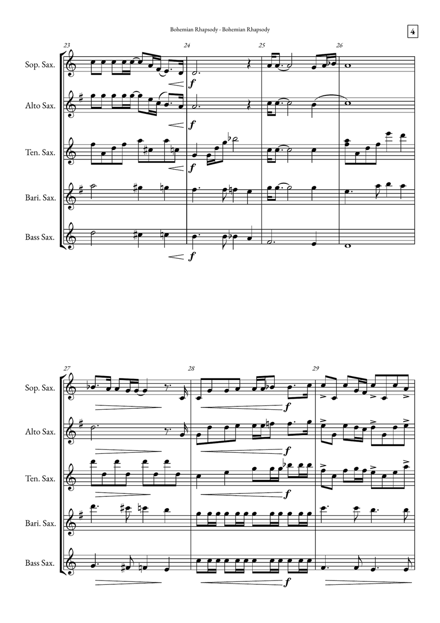Bohemian Rhapsody Saxophone Quintet scores gallery preview page 4