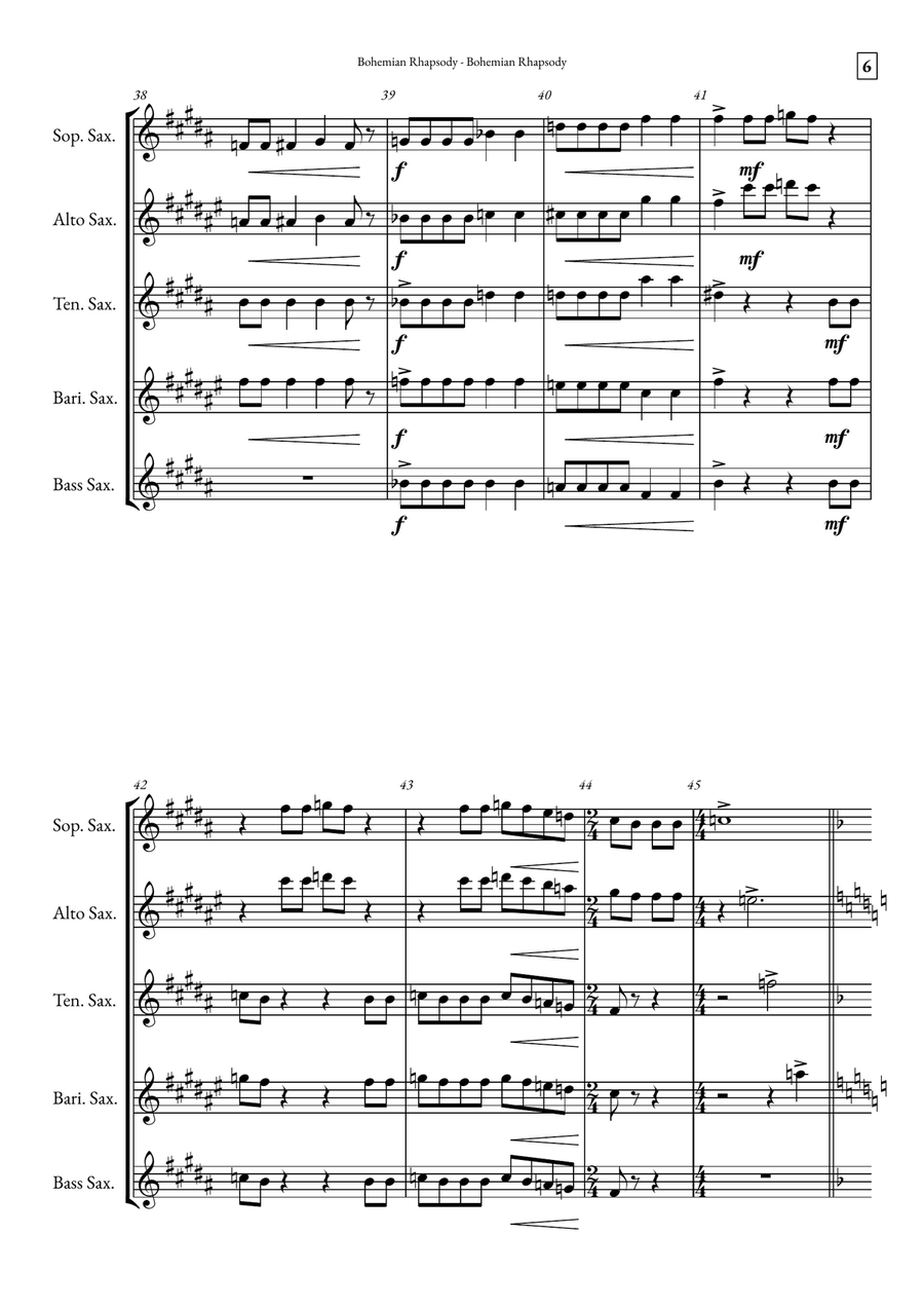 Bohemian Rhapsody Saxophone Quintet scores gallery preview page 6