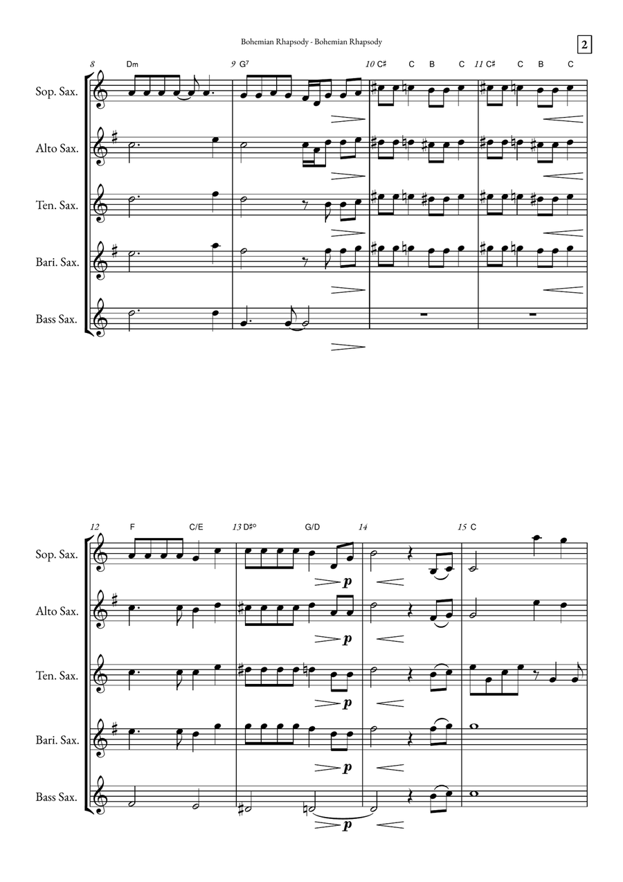Bohemian Rhapsody Saxophone Quintet scores gallery preview page 2