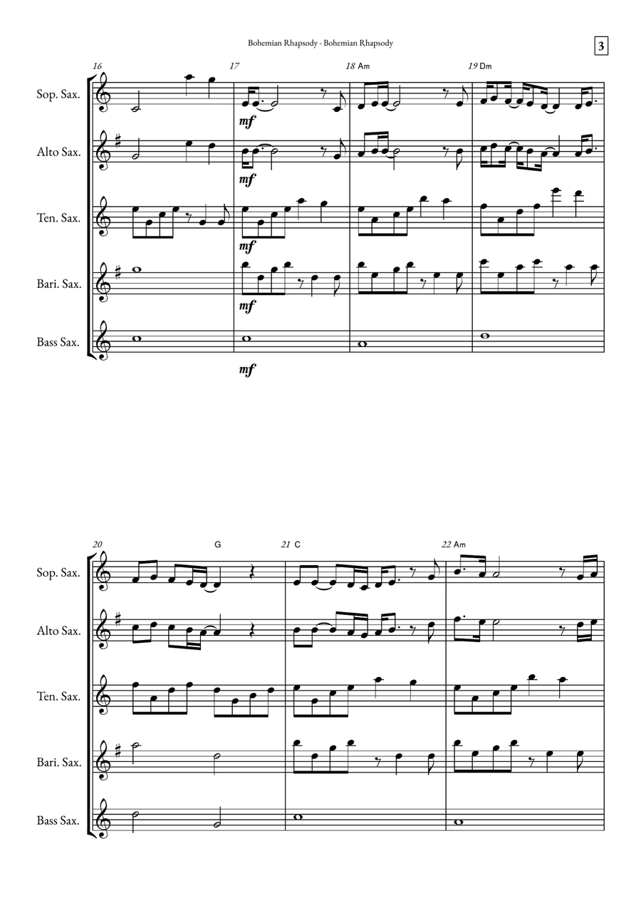 Bohemian Rhapsody Saxophone Quintet scores gallery preview page 3