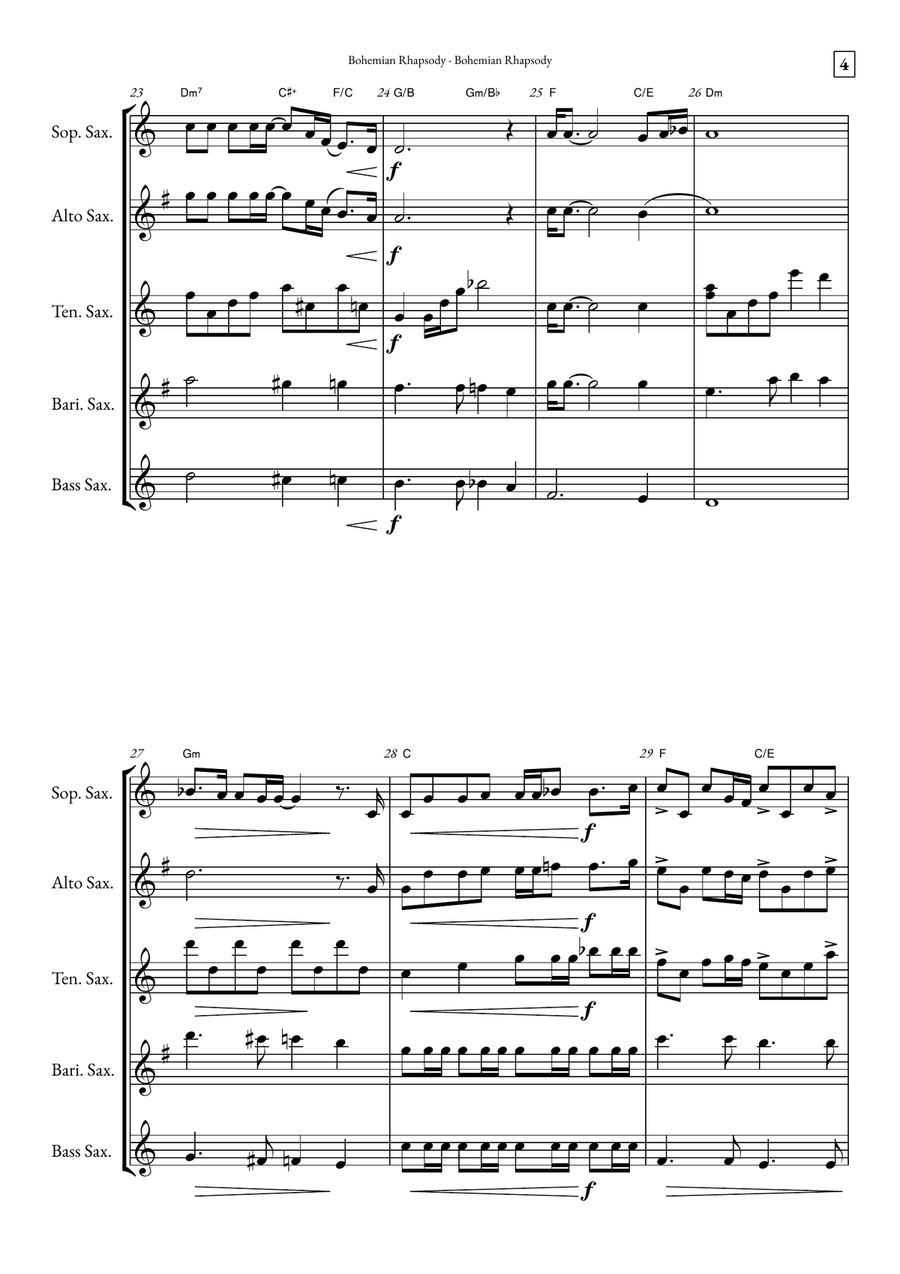 Bohemian Rhapsody Saxophone Quintet scores gallery preview page 4