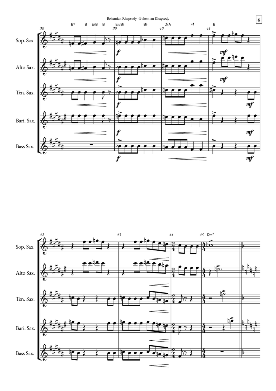 Bohemian Rhapsody Saxophone Quintet scores gallery preview page 6
