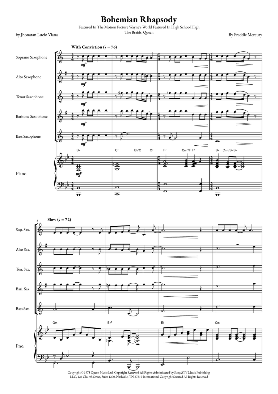 Bohemian Rhapsody Small Ensemble scores gallery preview page 1