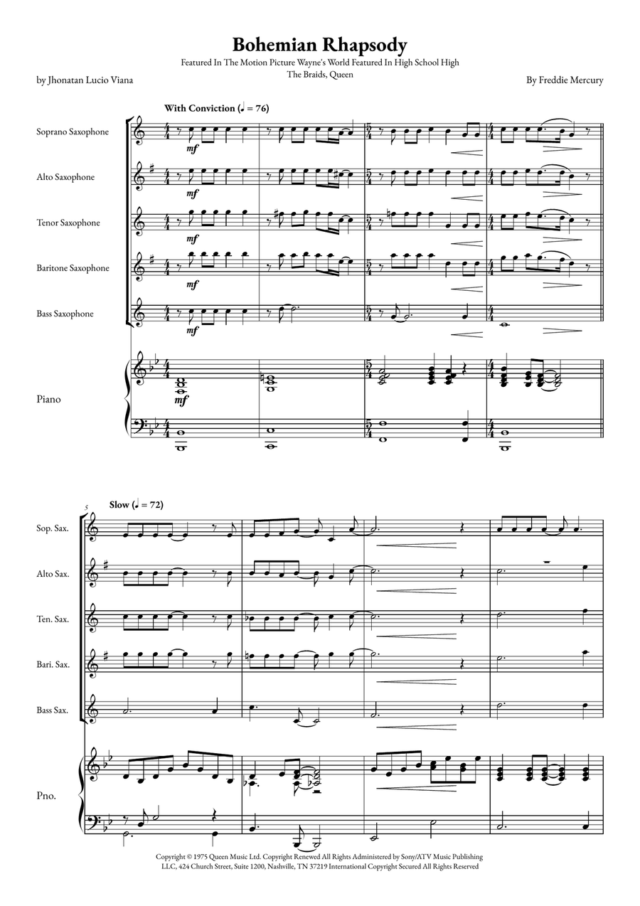 Bohemian Rhapsody Small Ensemble scores gallery preview page 1