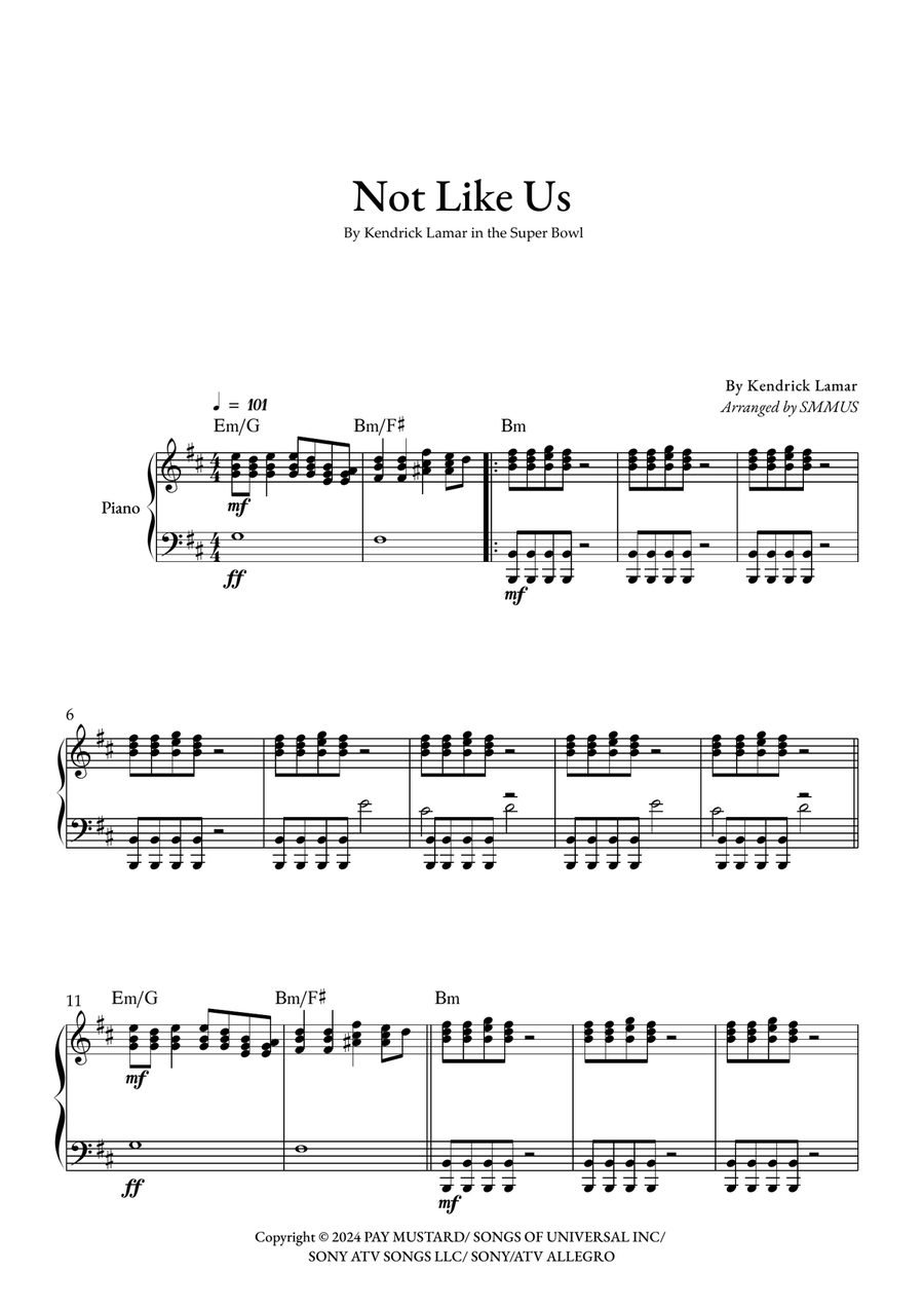 Not Like Us Not Like Us Piano Method scores gallery preview page 1