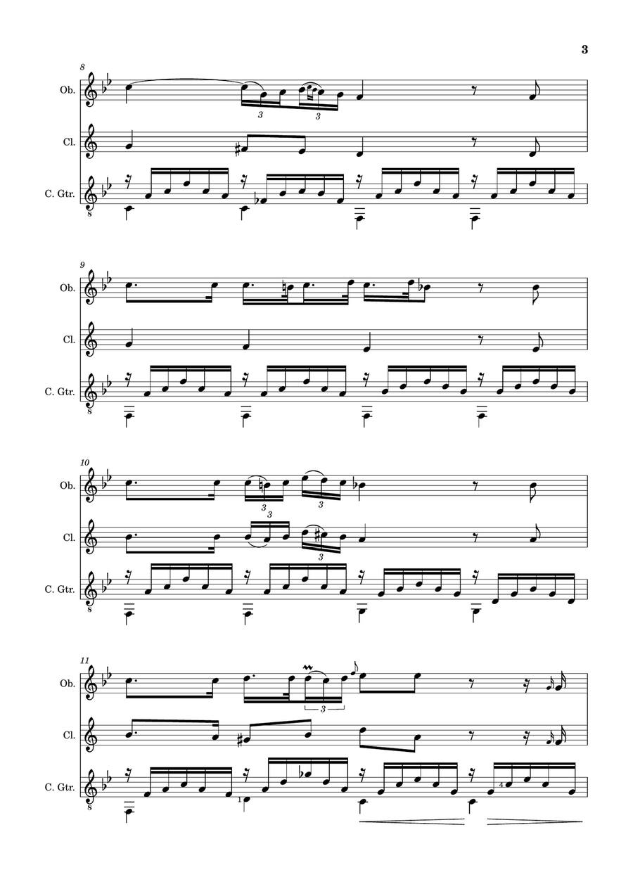 Ave Maria by F. Schubert – Arranged for Oboe, Clarinet and Guitar Small Ensemble scores gallery preview page 3