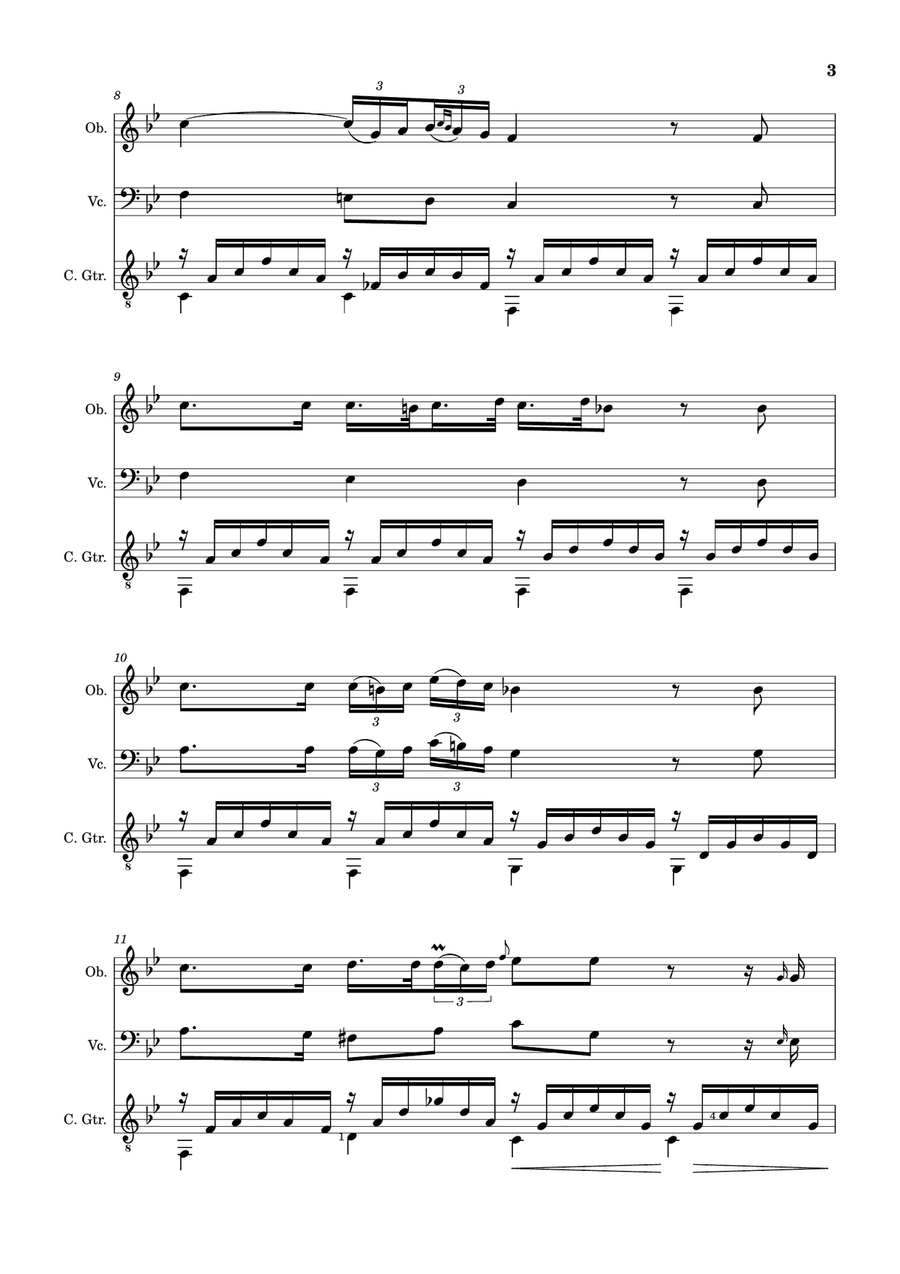 Ave Maria by F. Schubert – Arranged for Oboe, Cello and Guitar Small Ensemble scores gallery preview page 3