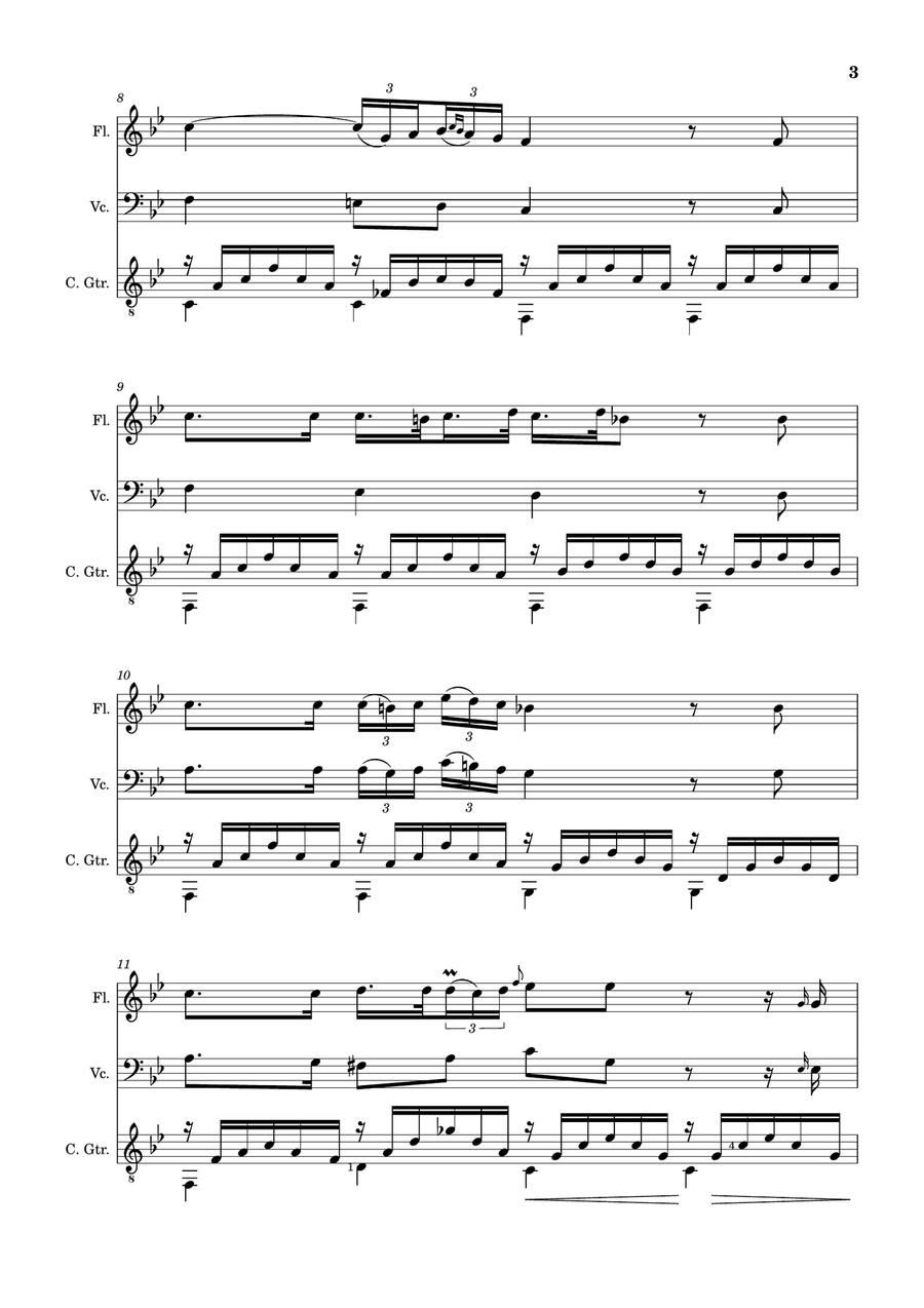 Ave Maria by F. Schubert – Arranged for Flute, Cello and Guitar Small Ensemble scores gallery preview page 3