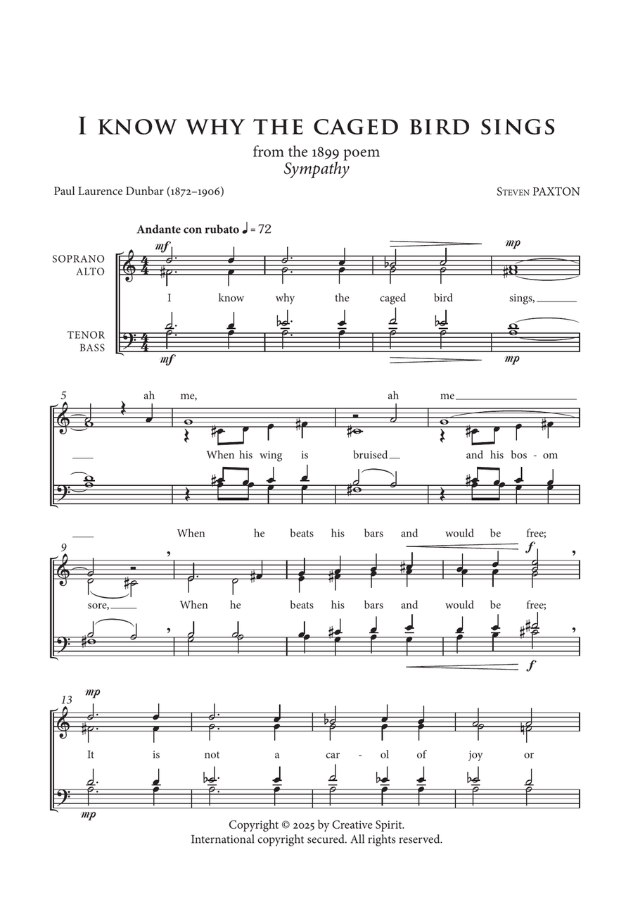 I know why the caged bird sings 4-Part scores gallery preview page 2