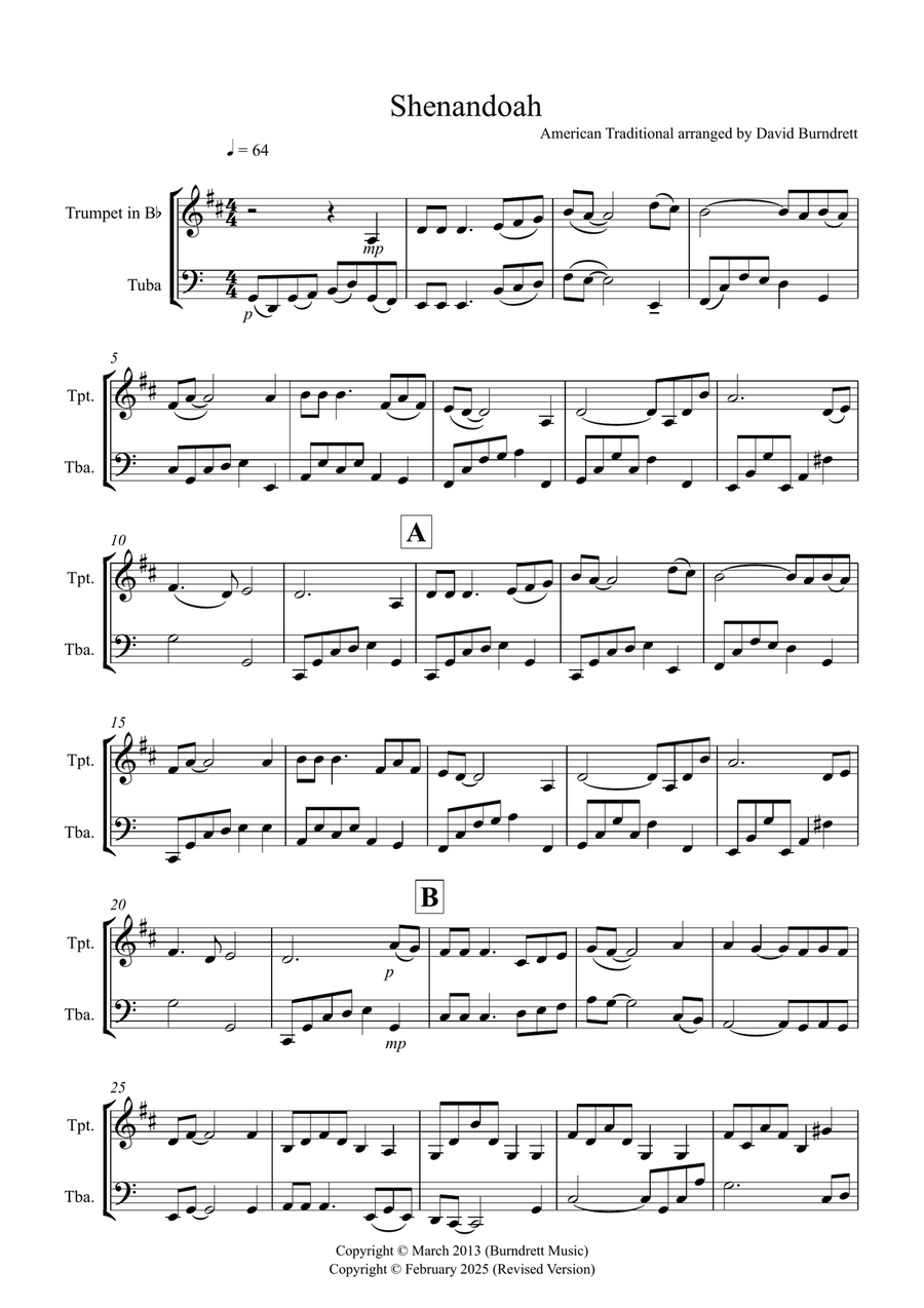 Shenandoah for Trumpet and Tuba Duet Brass Duet scores gallery preview page 1