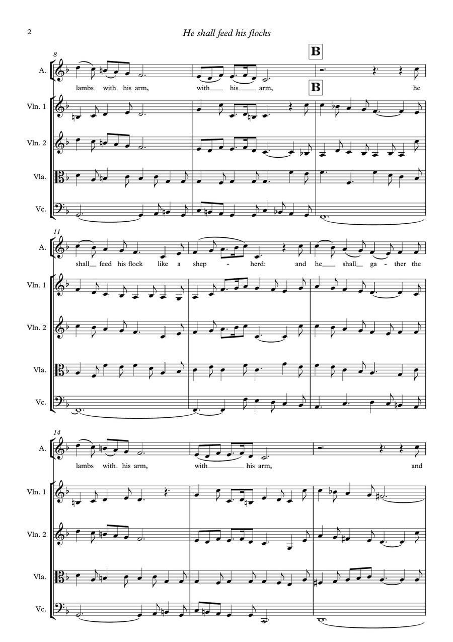 He shall feed his flocks (from Messiah 1742) for alto, soprano and string quartet String Quartet scores gallery preview page 4