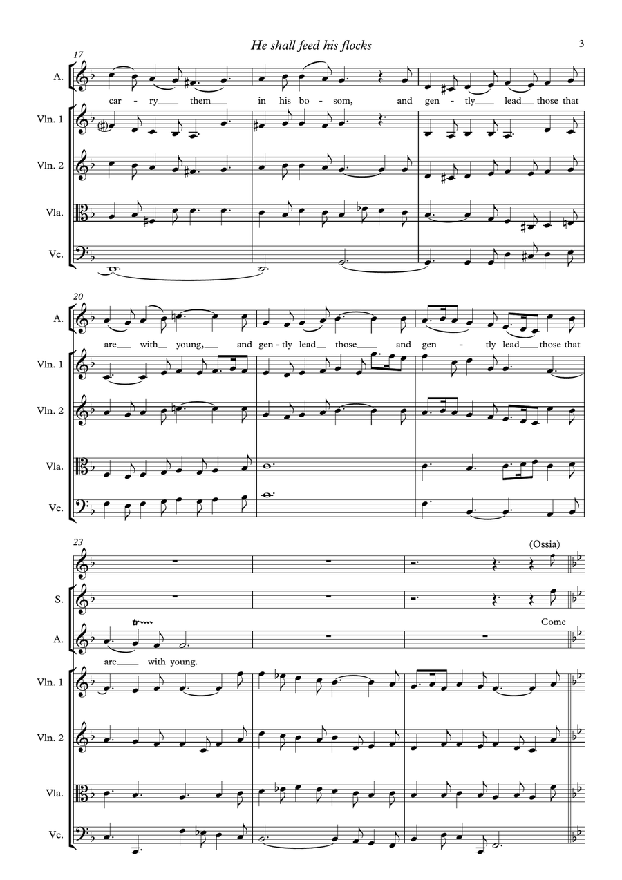 He shall feed his flocks (from Messiah 1742) for alto, soprano and string quartet String Quartet scores gallery preview page 5