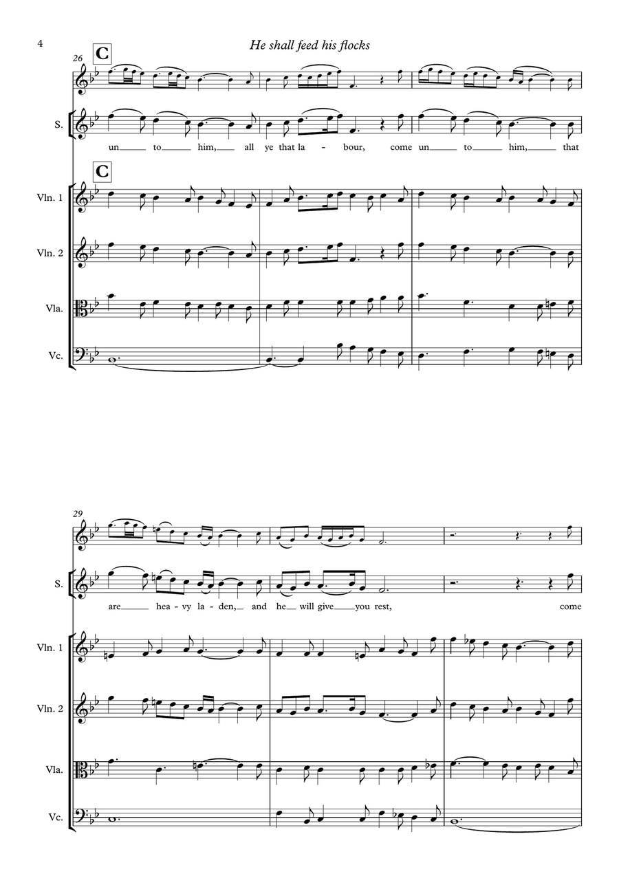 He shall feed his flocks (from Messiah 1742) for alto, soprano and string quartet String Quartet scores gallery preview page 6