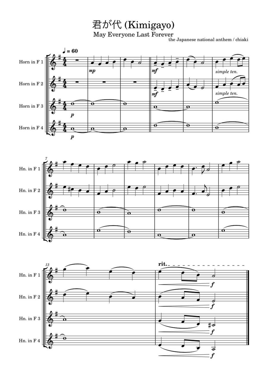 May Everyone Last Forever ( KImi ga Yo) Brass Quartet scores gallery preview page 1