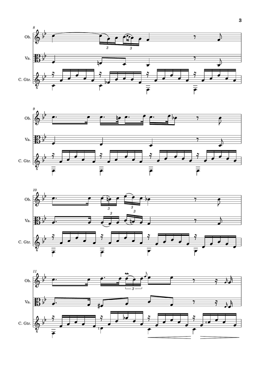 Ave Maria by F. Schubert – Oboe, Viola and Guitar. Score and Parts Large Ensemble scores gallery preview page 3