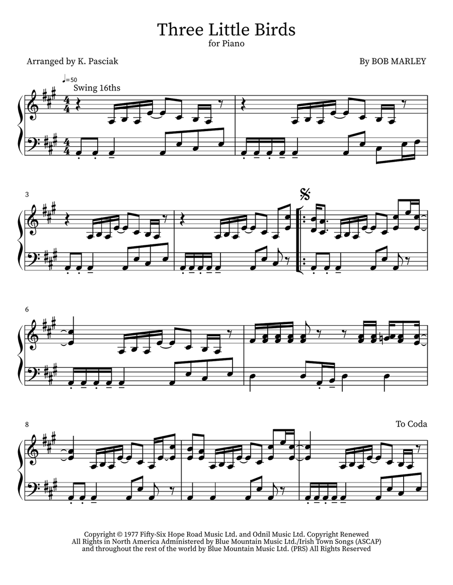 Three Little Birds Three Little Birds Piano scores gallery preview page 1