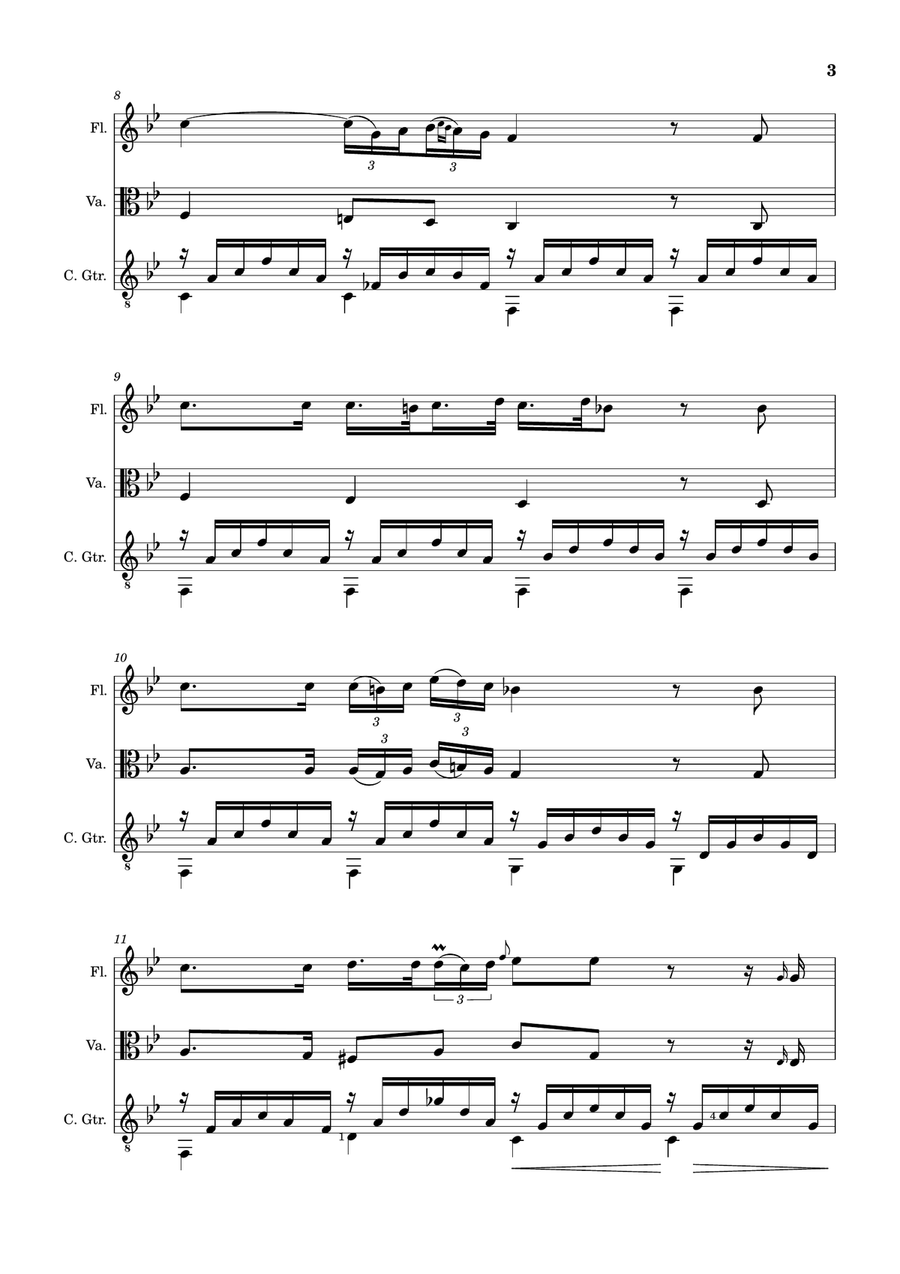 Ave Maria by F. Schubert – Flute, Viola and Guitar. Score and Parts Small Ensemble scores gallery preview page 3